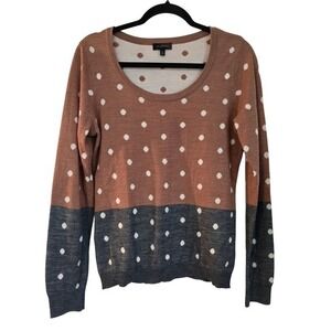 😀 The Limited Womens Sweater Medium Brown Gray Polka‎ Dot Crew Neck Long Sleeve